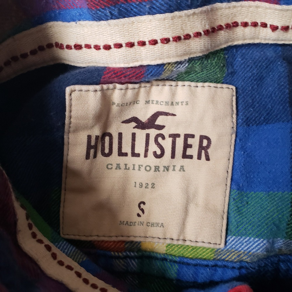 Hollister Mens S Blue Green Plaid Flannel Button Down Shirt Long Sleeve Cotton - Picture 4 of 5